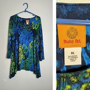 Ruby Rd. Tunic Top Women's Size XL Abstract Print Blue